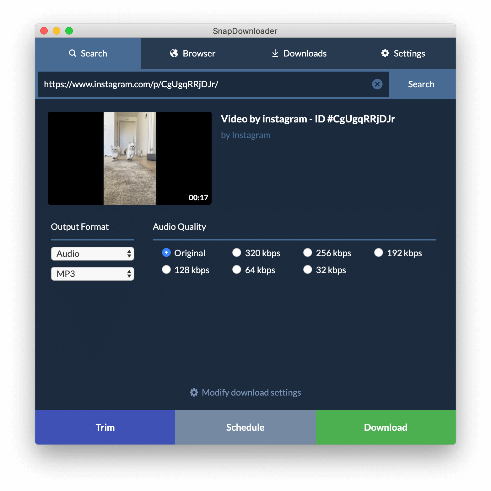 Instagram to MP3 video converter app for Windows and macOS